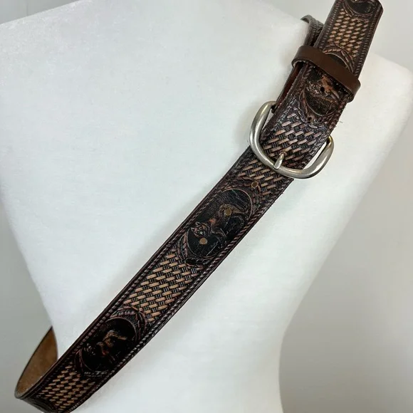 Vintage Tooled Cowhide Wolf Embossed Western Belt Men’s Size 42” - Picture 3 of 16